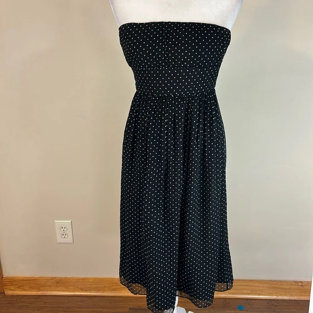 J Crew Black and White Polkadot Silk  Strapless Dress Size 4